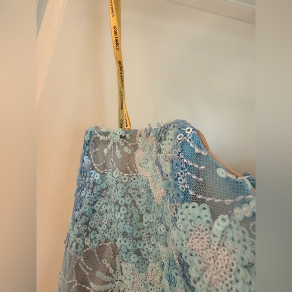 NWOT BRONX AND BANCO Farah Ocean Blue Sequin Multi Strapless Maxi Dress - Picture 10 of 16